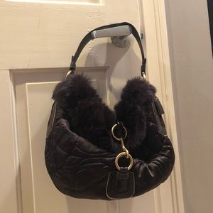 Coach Quilted Sateen Hobo w/ Rabbit Fur